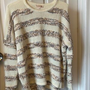 Elegant Cream and Brown Striped Women's Sweater. Good condition. XL